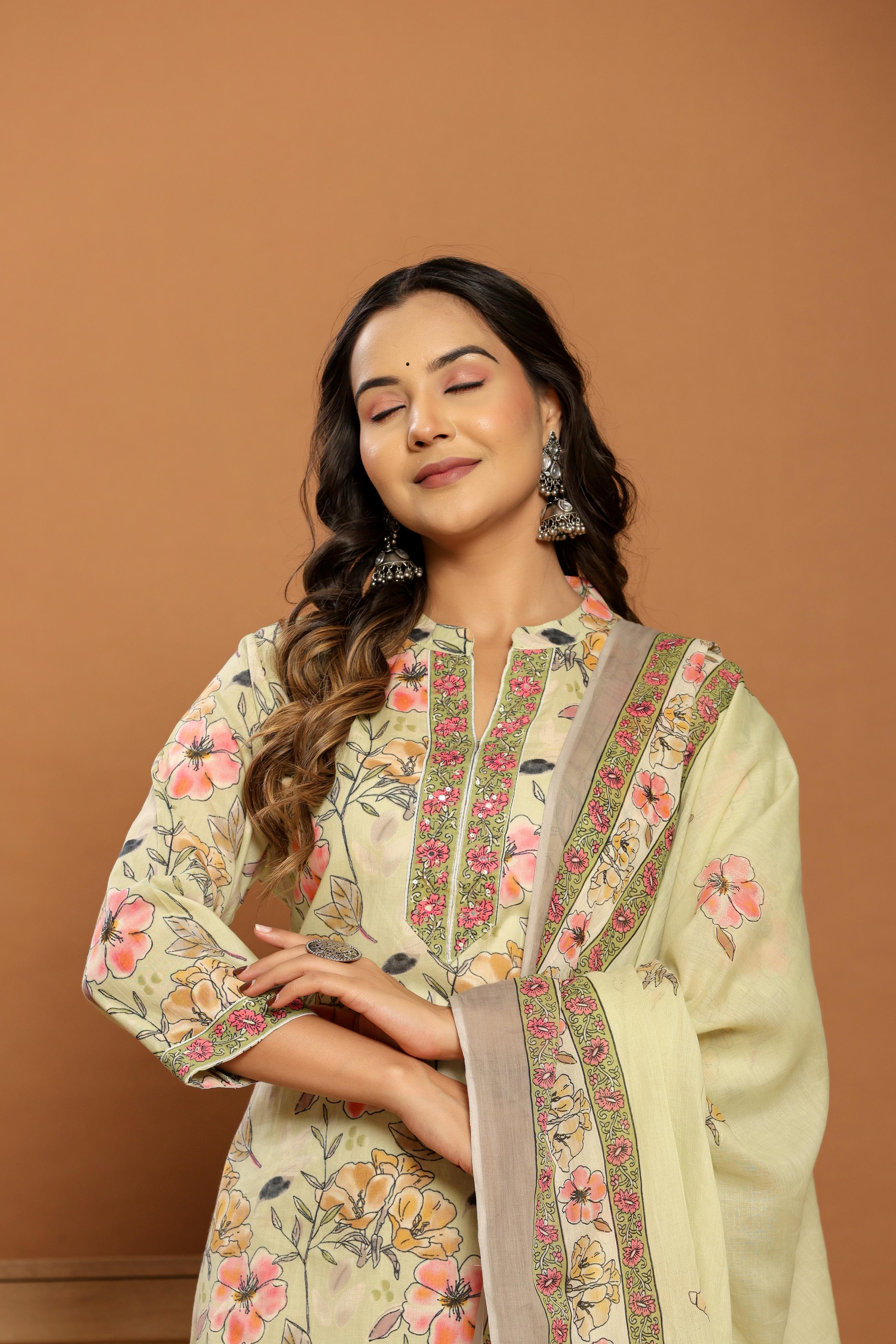 Blush Meadow Printed Cotton Suit